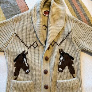 Vintage MILLER 1970 Tan Horse Pattern Sweater
